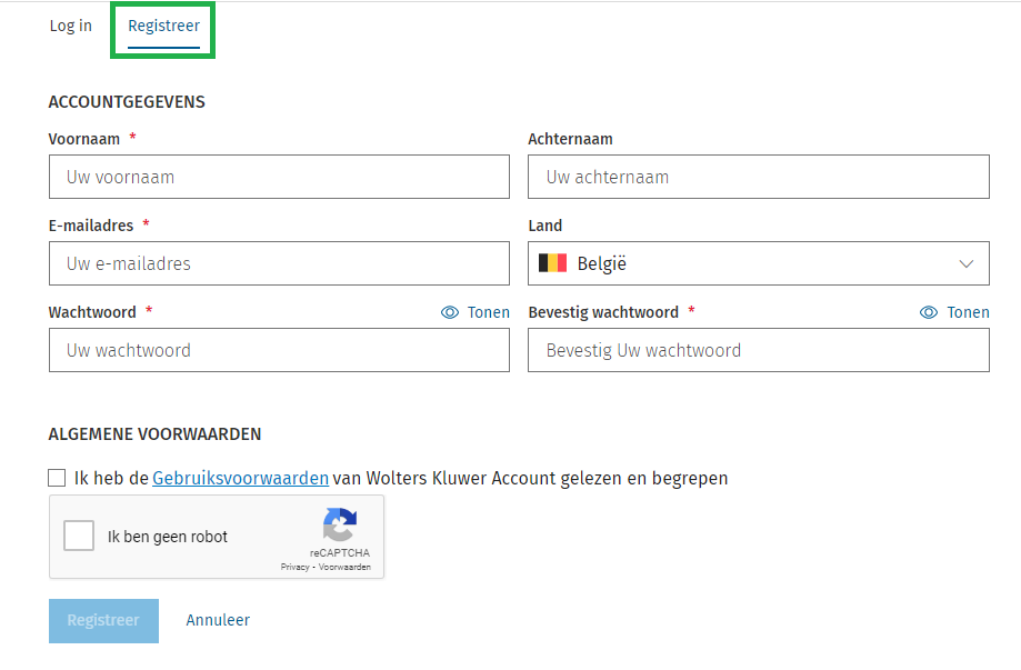 Tab registratie